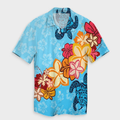 Hawaiian Ocean Turtle Plumeria And Hibiscus Polynesian Hawaiian Shirt - AH