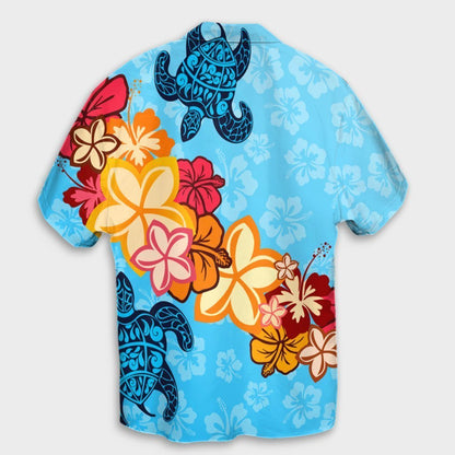 Hawaiian Ocean Turtle Plumeria And Hibiscus Polynesian Hawaiian Shirt - AH