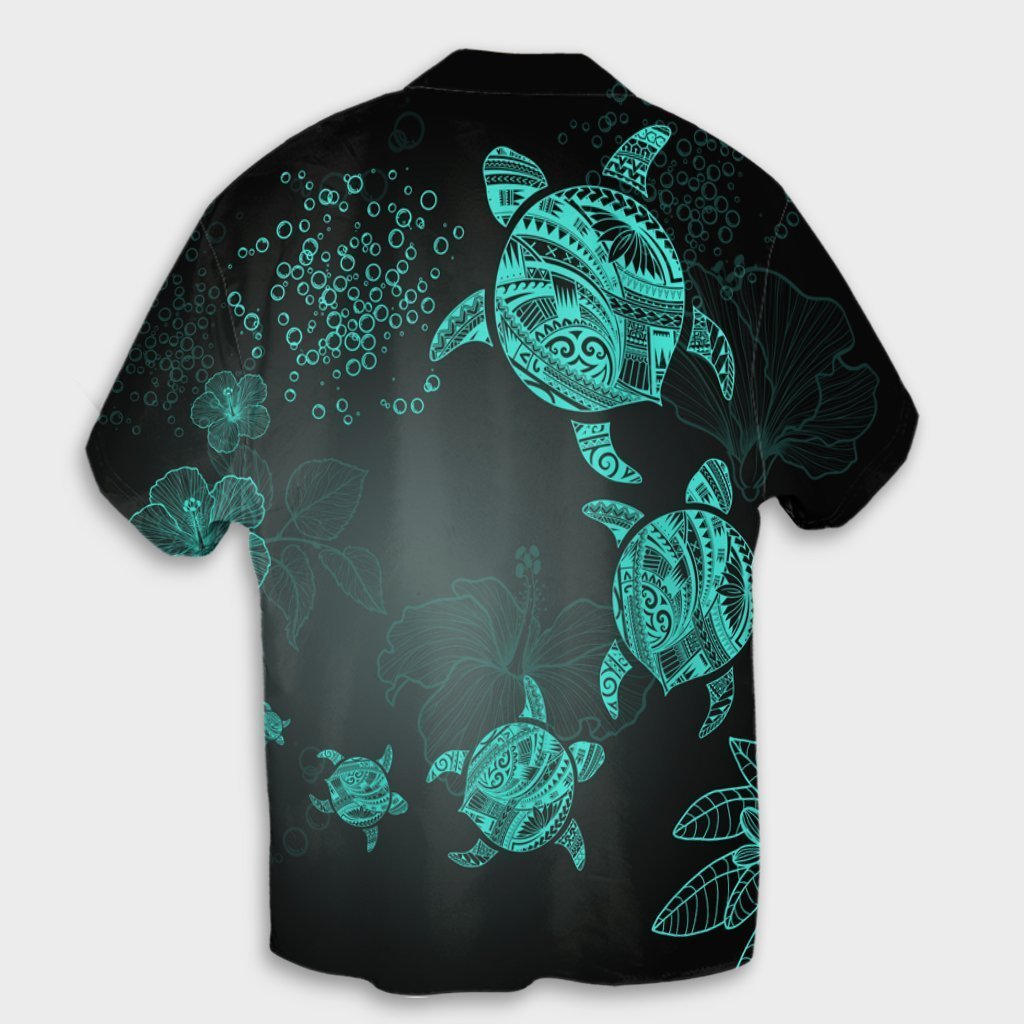 Hawaiian Plumeria Hibiscus Turtle Under Sea Polynesian Hawaiian Shirt Blue AH