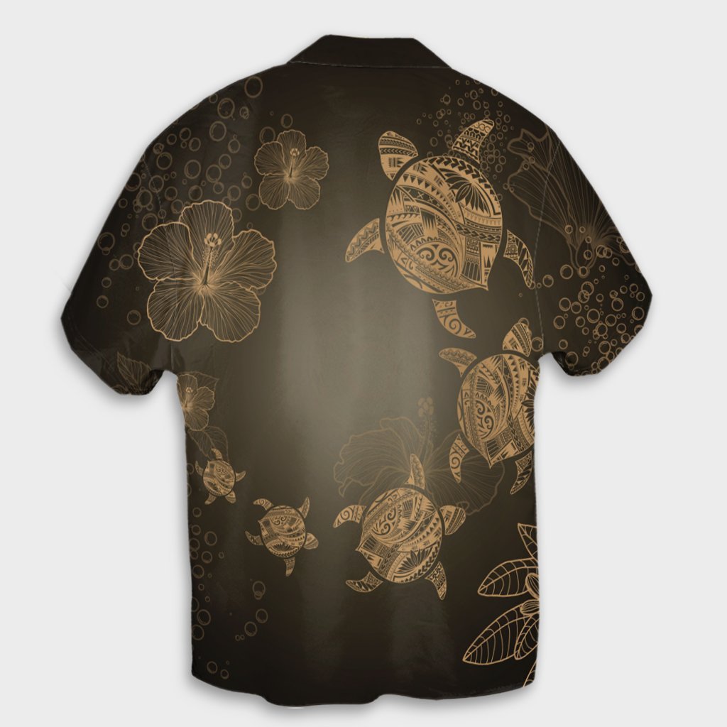 Hawaiian Plumeria Hibiscus Turtle Under Sea Polynesian Hawaiian Shirt Gold AH