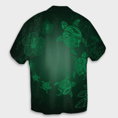 Hawaiian Plumeria Hibiscus Turtle Under Sea Polynesian Hawaiian Shirt Green AH