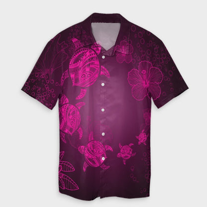 Hawaiian Plumeria Hibiscus Turtle Under Sea Polynesian Hawaiian Shirt Pink AH