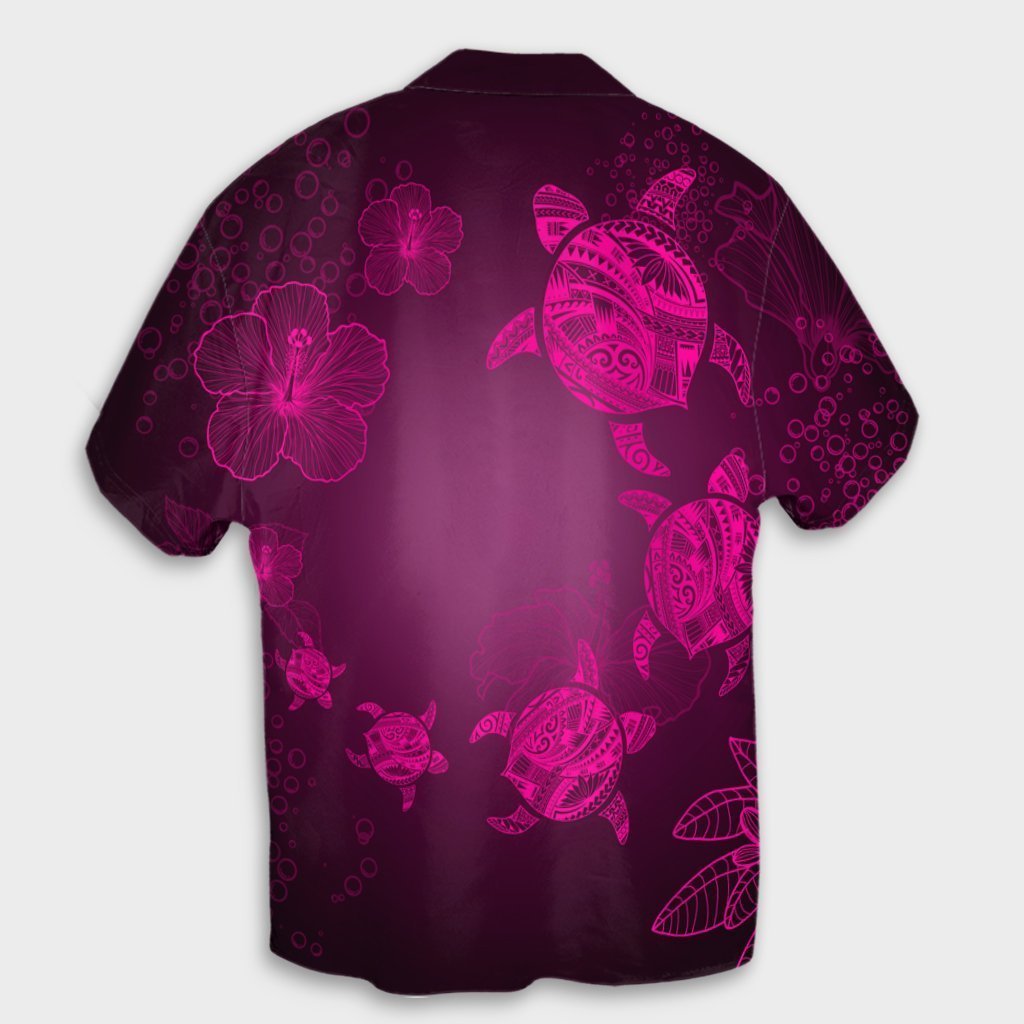 Hawaiian Plumeria Hibiscus Turtle Under Sea Polynesian Hawaiian Shirt Pink AH