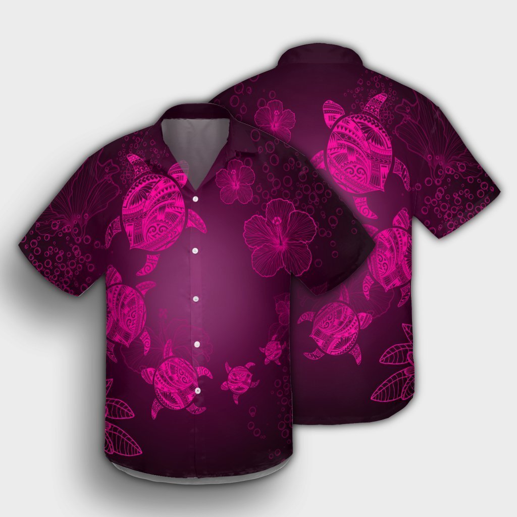 Hawaiian Plumeria Hibiscus Turtle Under Sea Polynesian Hawaiian Shirt Pink AH