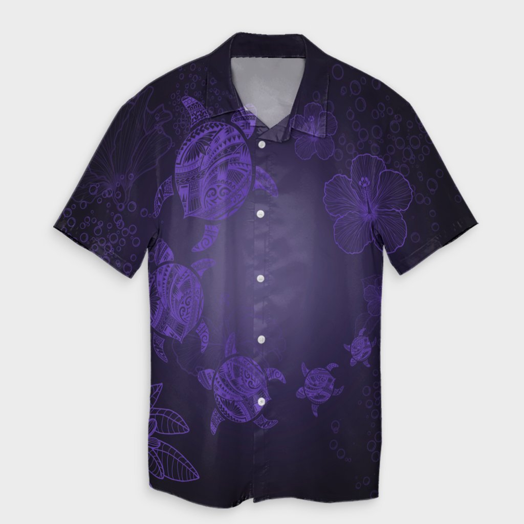 Hawaiian Plumeria Hibiscus Turtle Under Sea Polynesian Hawaiian Shirt Purple AH