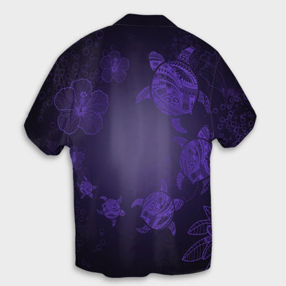 Hawaiian Plumeria Hibiscus Turtle Under Sea Polynesian Hawaiian Shirt Purple AH