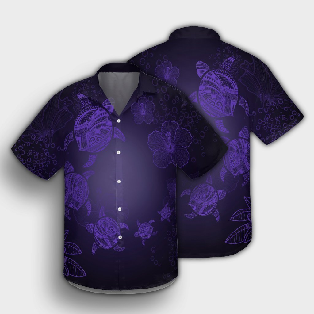 Hawaiian Plumeria Hibiscus Turtle Under Sea Polynesian Hawaiian Shirt Purple AH