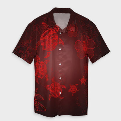 Hawaiian Plumeria Hibiscus Turtle Under Sea Polynesian Hawaiian Shirt Red AH