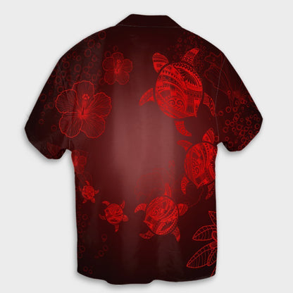 Hawaiian Plumeria Hibiscus Turtle Under Sea Polynesian Hawaiian Shirt Red AH