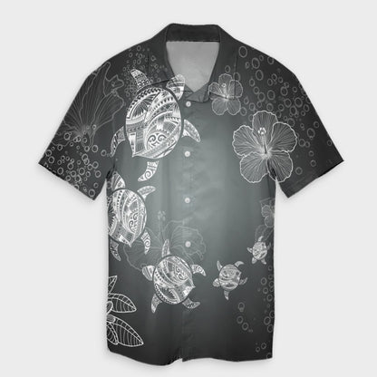 Hawaiian Plumeria Hibiscus Turtle Under Sea Polynesian Hawaiian Shirt White AH