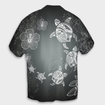 Hawaiian Plumeria Hibiscus Turtle Under Sea Polynesian Hawaiian Shirt White AH