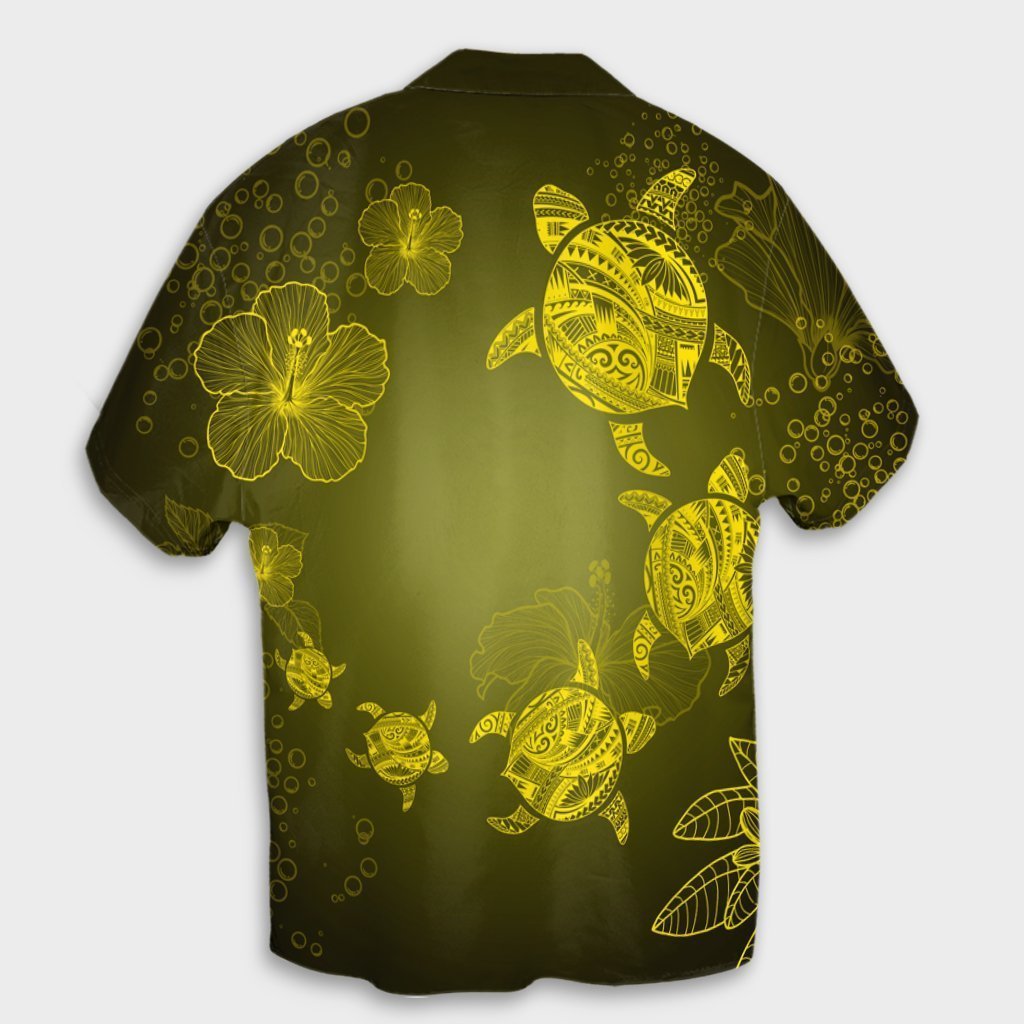 Hawaiian Plumeria Hibiscus Turtle Under Sea Polynesian Hawaiian Shirt Yellow AH