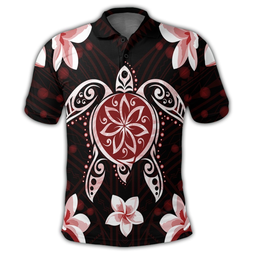 Hawaiian Reddie Turtle Plumeria Polo Shirt AH