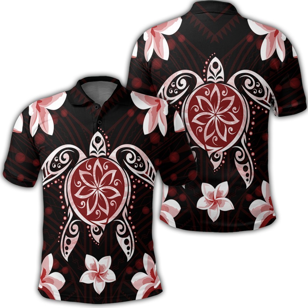 Hawaiian Reddie Turtle Plumeria Polo Shirt AH