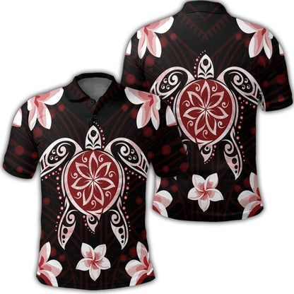 Hawaiian Reddie Turtle Plumeria Polo Shirt AH