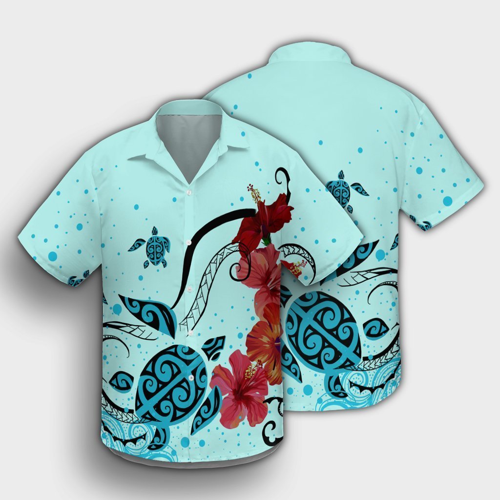 Hawaiian Sea Turtle Hibiscus Brilliant Polynesian Hawaiian Shirt - AH