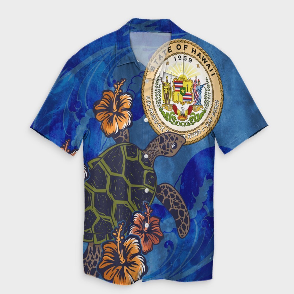 Hawaiian Seal Of Hawaii Hibiscus Ocean Turtle Polynesian Hawaiian Shirt - AH