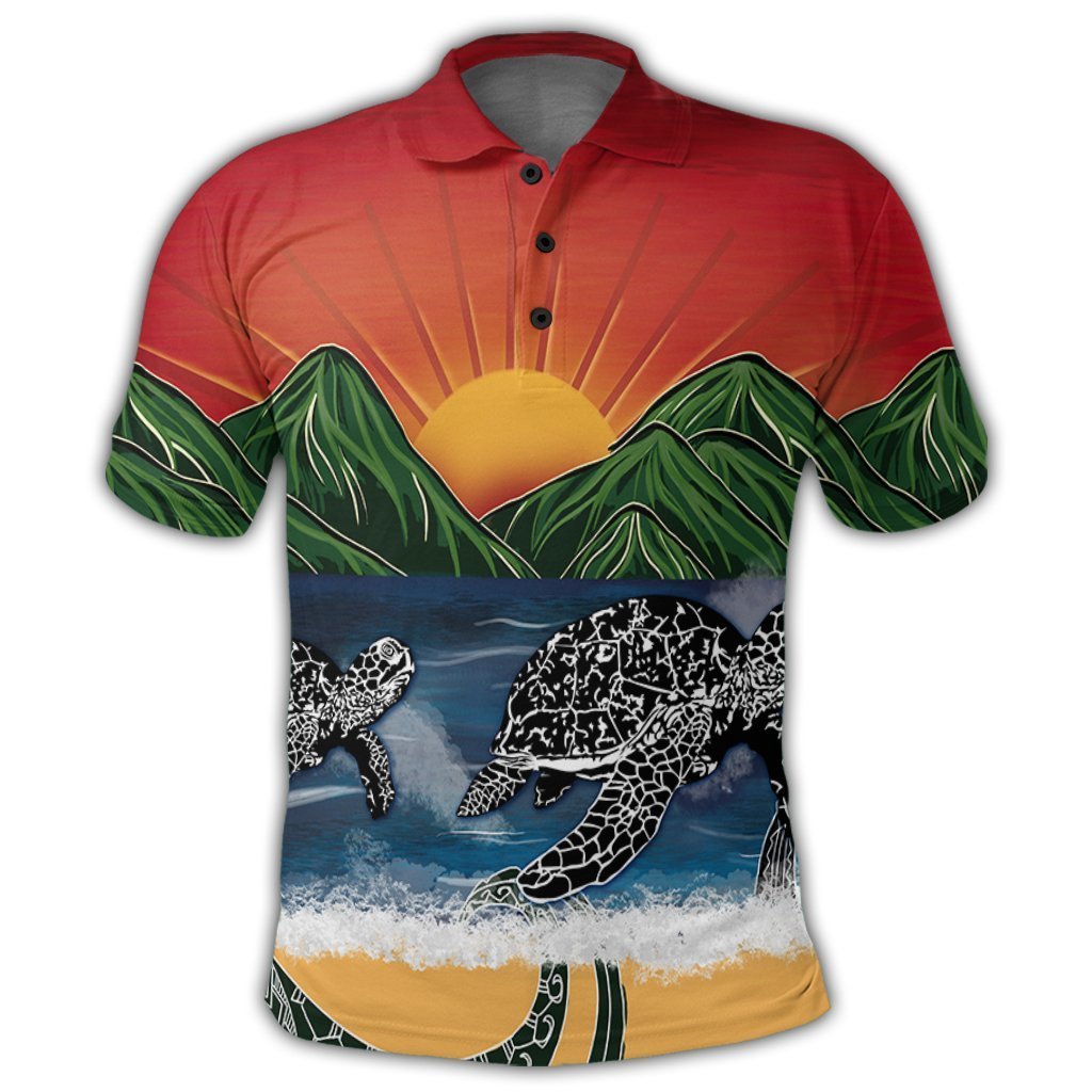 Hawaiian Sunset Ocean Turtle Polo Shirt - AH