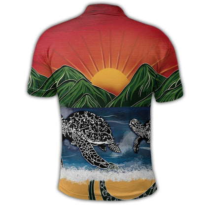 Hawaiian Sunset Ocean Turtle Polo Shirt - AH