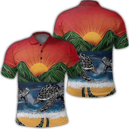 Hawaiian Sunset Ocean Turtle Polo Shirt - AH