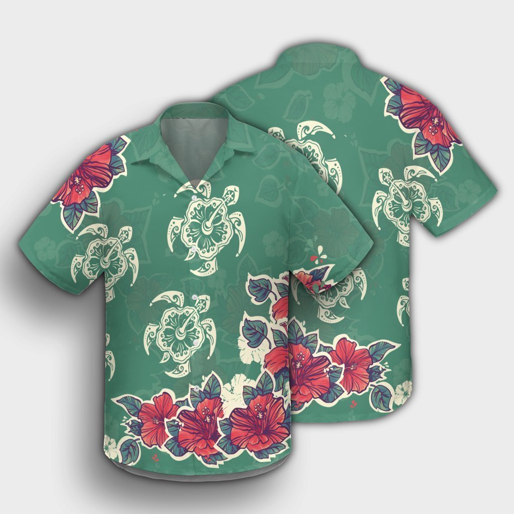 Hawaiian Turtle And Colorful Hibiscus Polynesian Hawaiian Shirt - AH