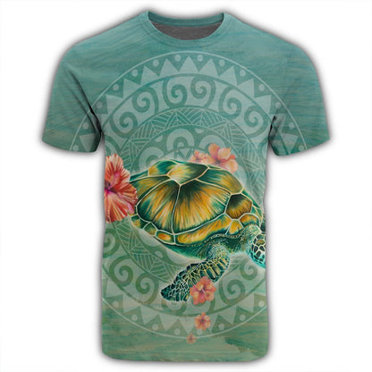 Hawaiian Turtle And Hibiscus Polynesian T-Shirt - AH