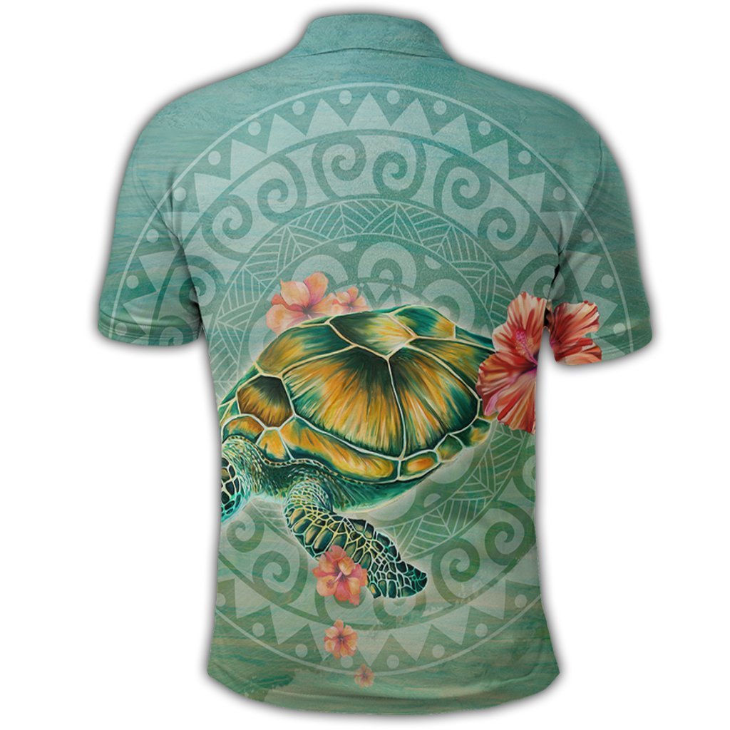 Hawaiian Turtle And Hibiscus Polynesian Polo Shirt - AH