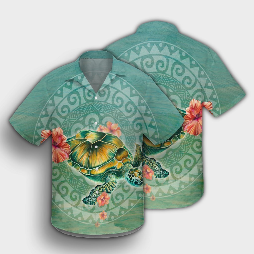 Hawaiian Turtle And Hibiscus Polynesian Hawaiian Shirt - AH