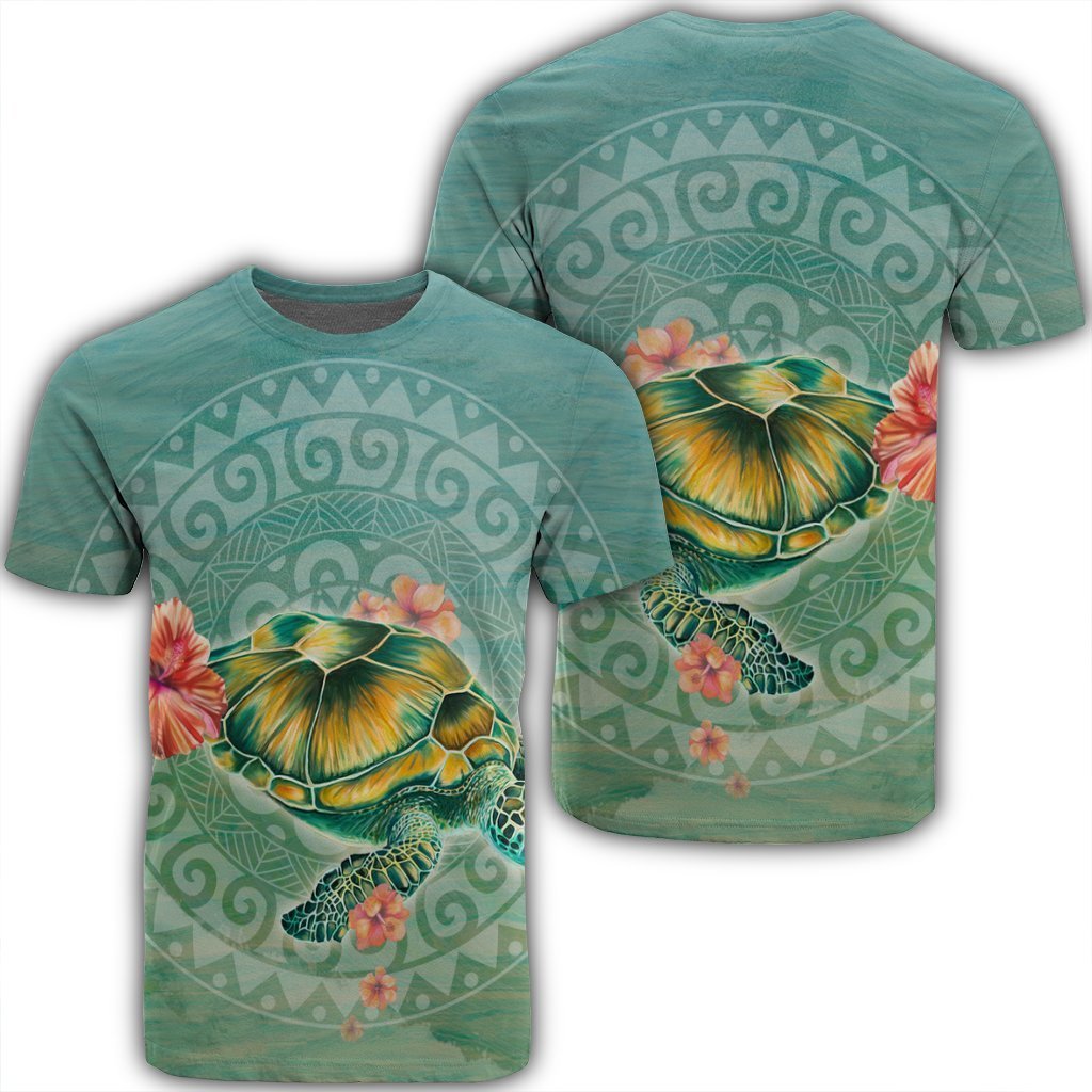 Hawaiian Turtle And Hibiscus Polynesian T-Shirt - AH