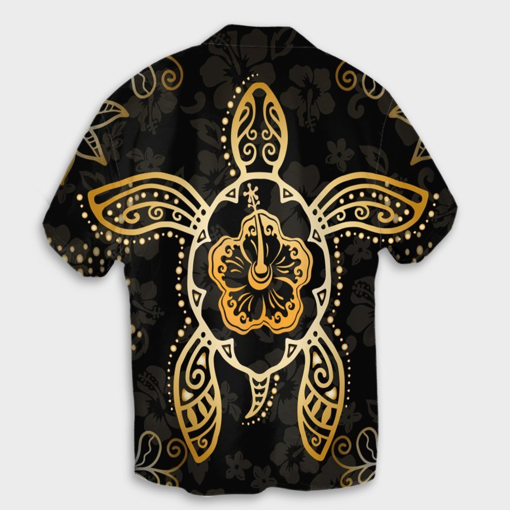 Hawaiian Turtle And Hibiscus Polynesian Hawaiian Shirt Gold - AH