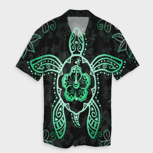 Hawaiian Turtle And Hibiscus Polynesian Hawaiian Shirt Green - AH