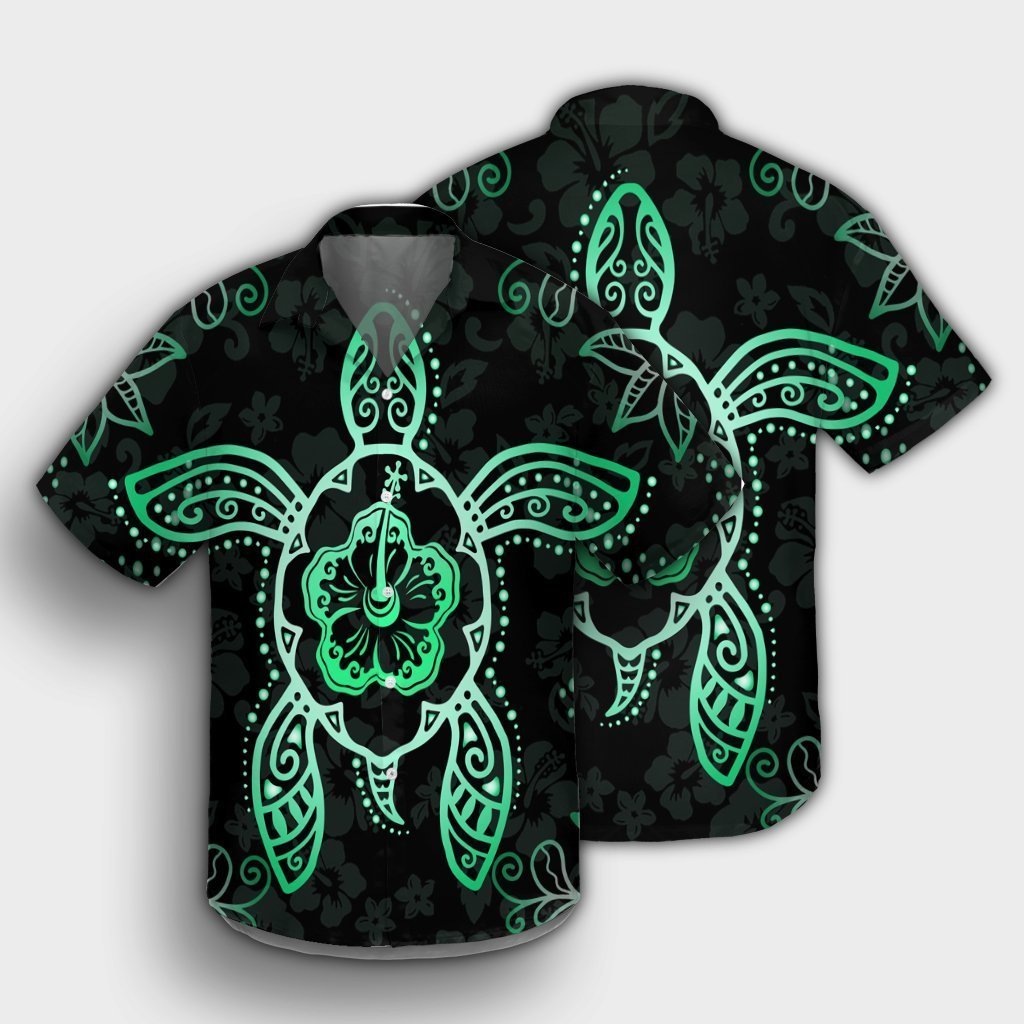 Hawaiian Turtle And Hibiscus Polynesian Hawaiian Shirt Green - AH