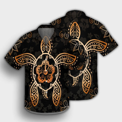 Hawaiian Turtle And Hibiscus Polynesian Hawaiian Shirt Orange - AH