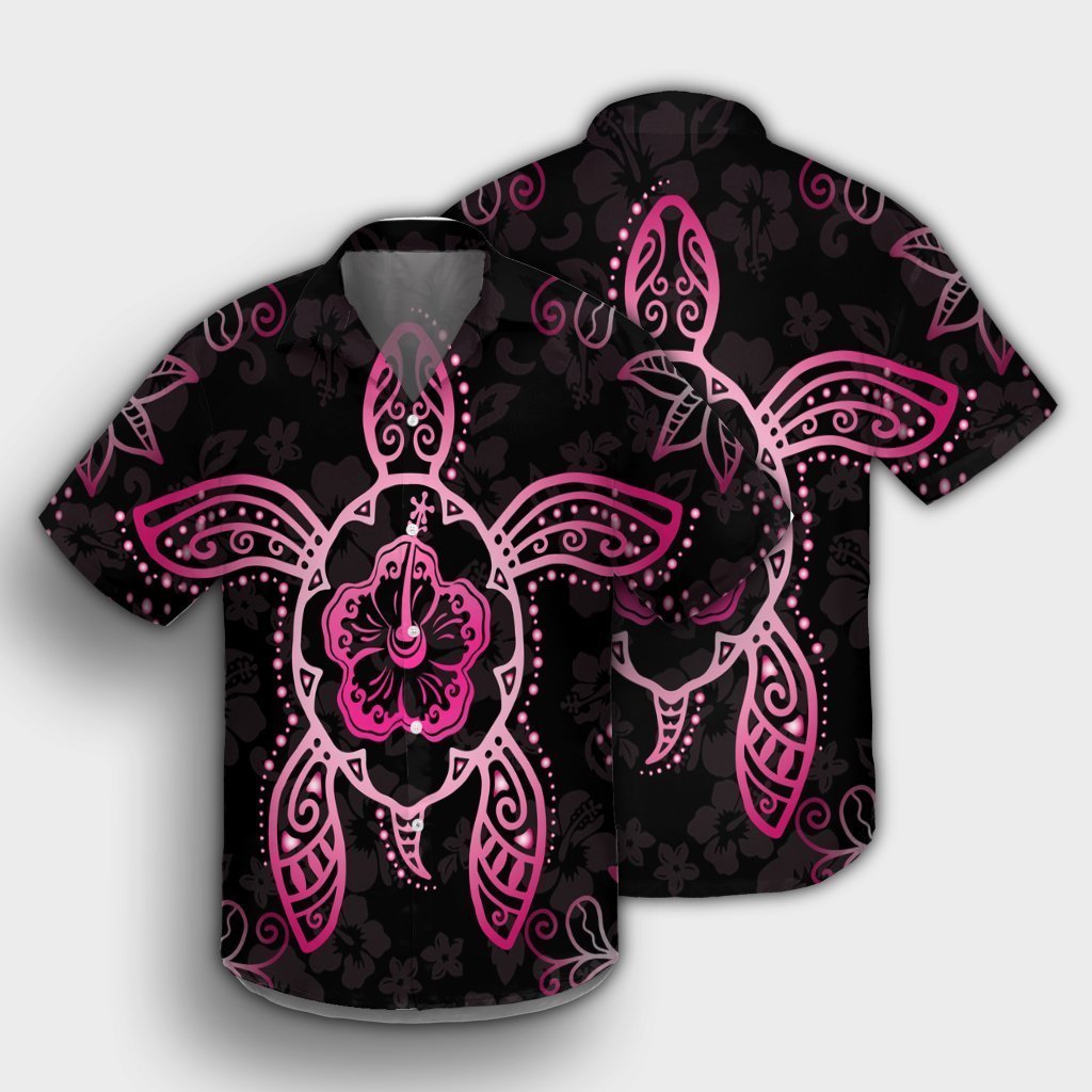 Hawaiian Turtle And Hibiscus Polynesian Hawaiian Shirt Pink - AH