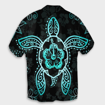 Hawaiian Turtle And Hibiscus Polynesian Hawaiian Shirt Turquoise - AH