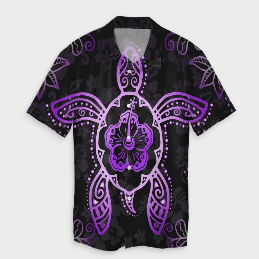 Hawaiian Turtle And Hibiscus Polynesian Hawaiian Shirt Violet - AH