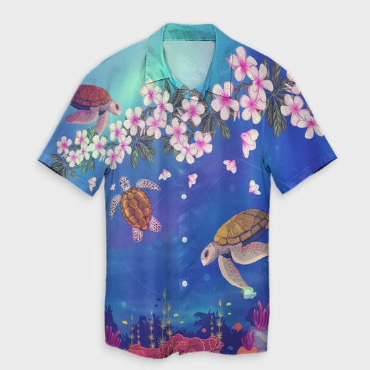 Hawaiian Turtle And Plumeria Pattern Polynesian Hawaiian Shirt - AH