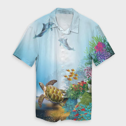 Hawaiian Turtle Dolphin In The Ocean Polynesian Hawaiian Shirt - AH