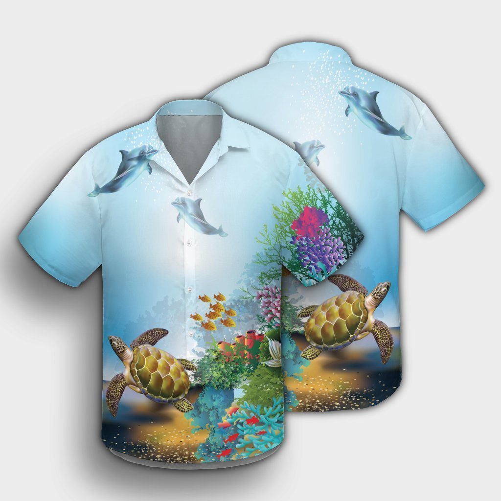 Hawaiian Turtle Dolphin In The Ocean Polynesian Hawaiian Shirt - AH