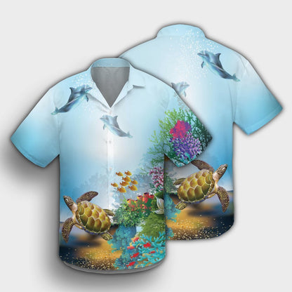 Hawaiian Turtle Dolphin In The Ocean Polynesian Hawaiian Shirt - AH