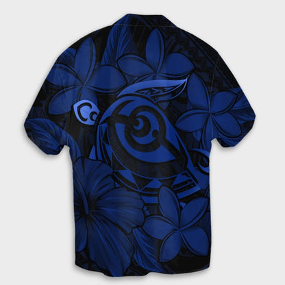 Hawaiian Turtle Hibiscus Plumeria Kanaka Polynesian Hawaiian Shirt Blue - Soft Style - AH