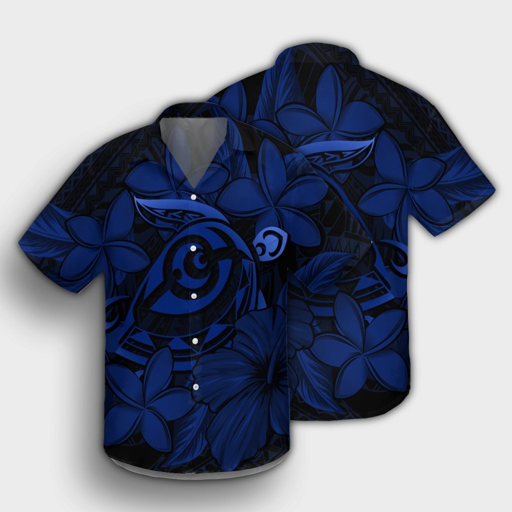 Hawaiian Turtle Hibiscus Plumeria Kanaka Polynesian Hawaiian Shirt Blue - Soft Style - AH