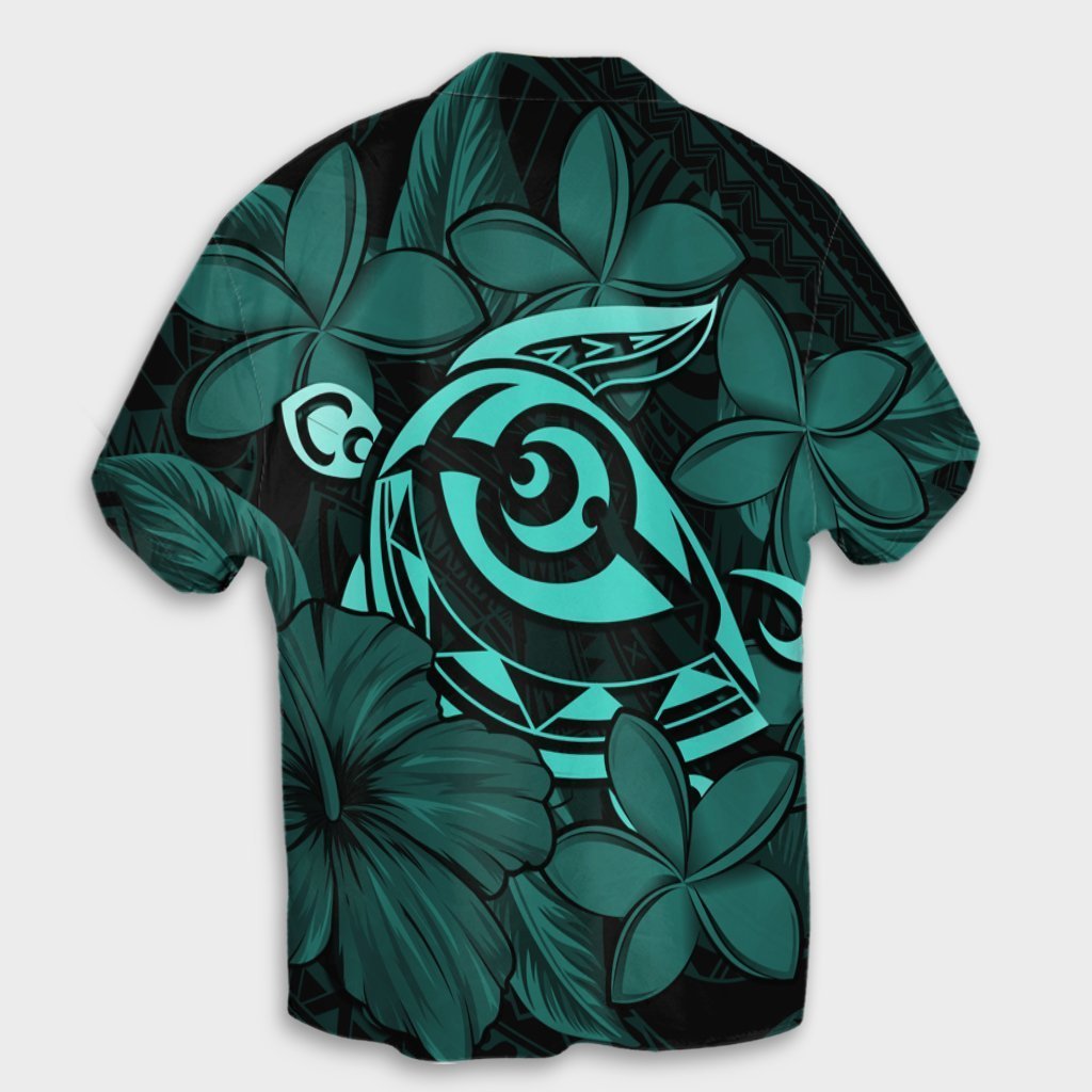 Hawaiian Turtle Hibiscus Plumeria Kanaka Polynesian Hawaiian Shirt Turquoise - Soft Style - AH