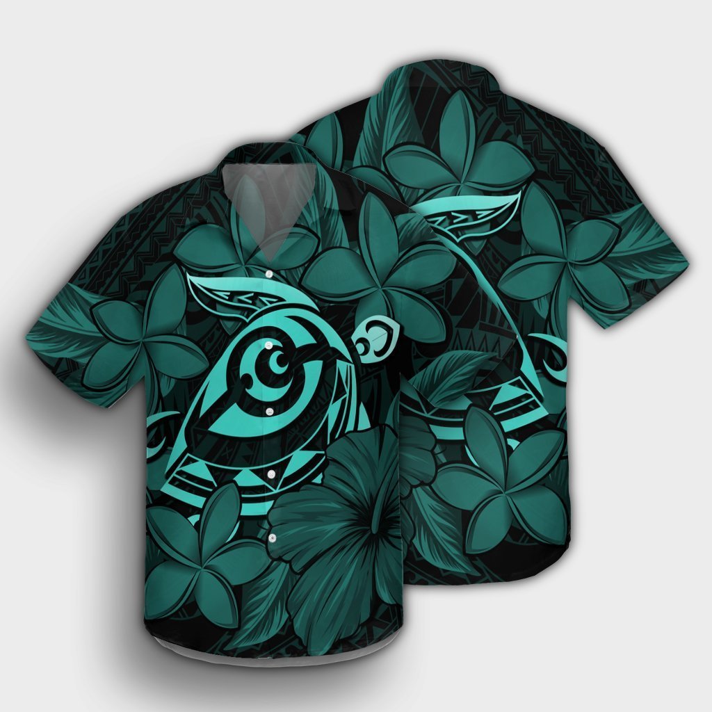 Hawaiian Turtle Hibiscus Plumeria Kanaka Polynesian Hawaiian Shirt Turquoise - Soft Style - AH