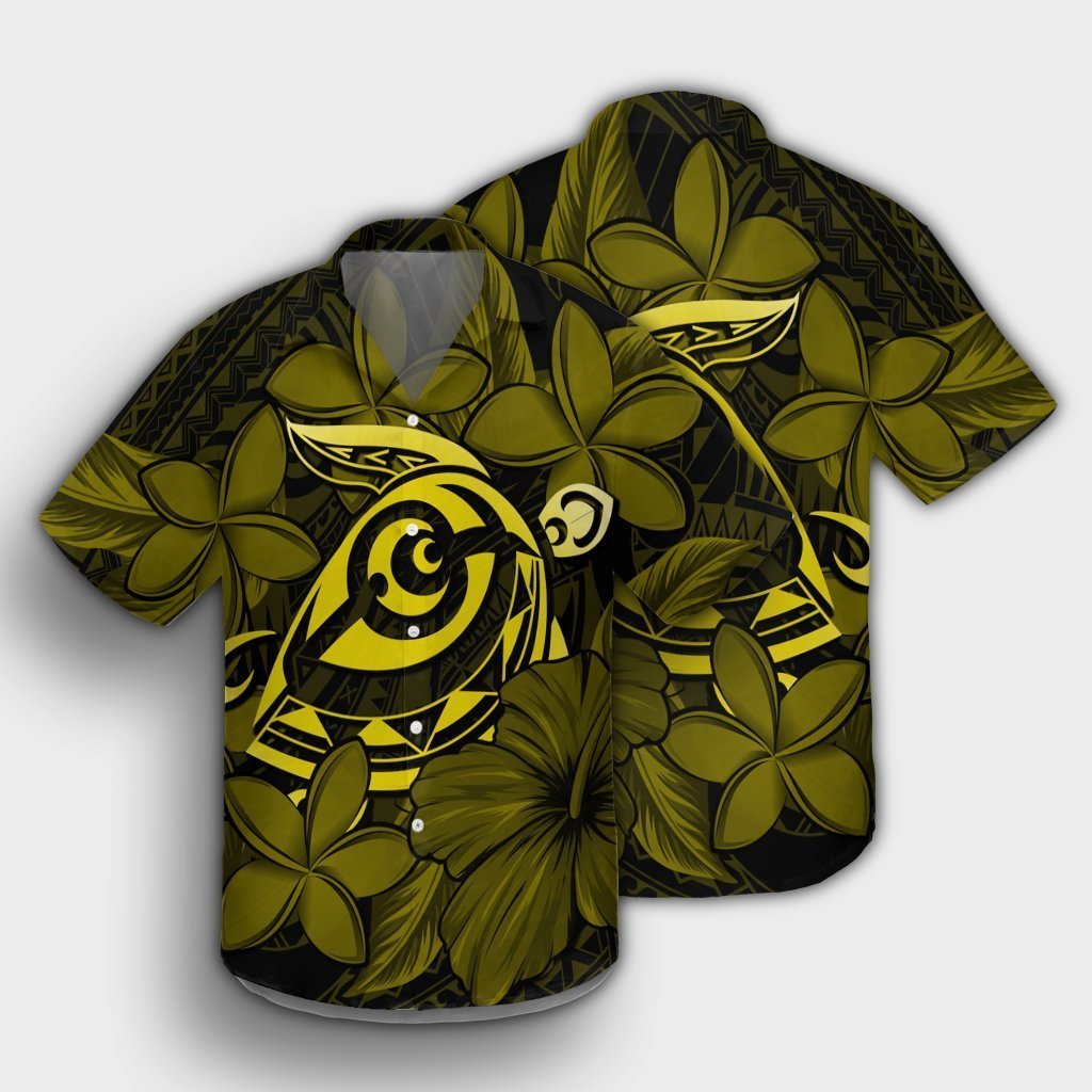 Hawaiian Turtle Hibiscus Plumeria Kanaka Polynesian Hawaiian Shirt Yellow - Soft Style - AH