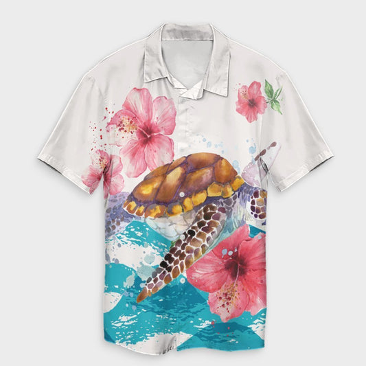 Hawaiian Turtle Hibiscus Waves Polynesian Hawaiian Shirt - AH