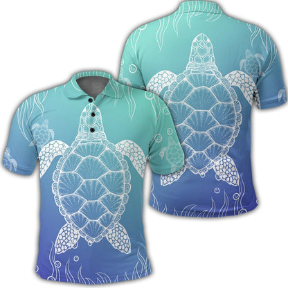 Hawaiian Turtle In The Sea Polynesian Polo Shirt - AH