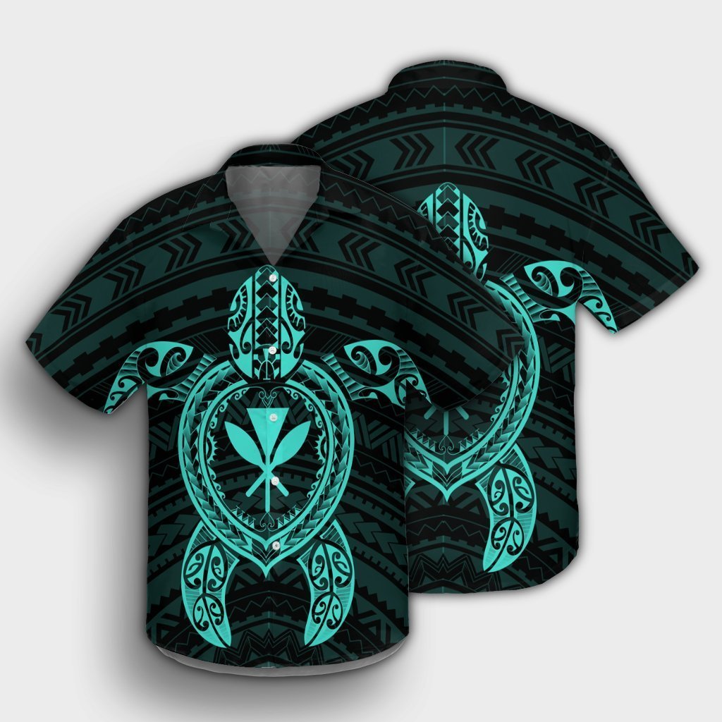 Hawaiian Turtle Kanaka Polynesian Hawaiian Shirt - Turquoise - AH