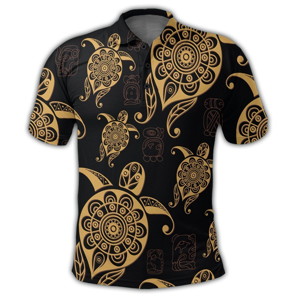 Hawaiian Turtle Pattern Golden Polo Shirt - AH