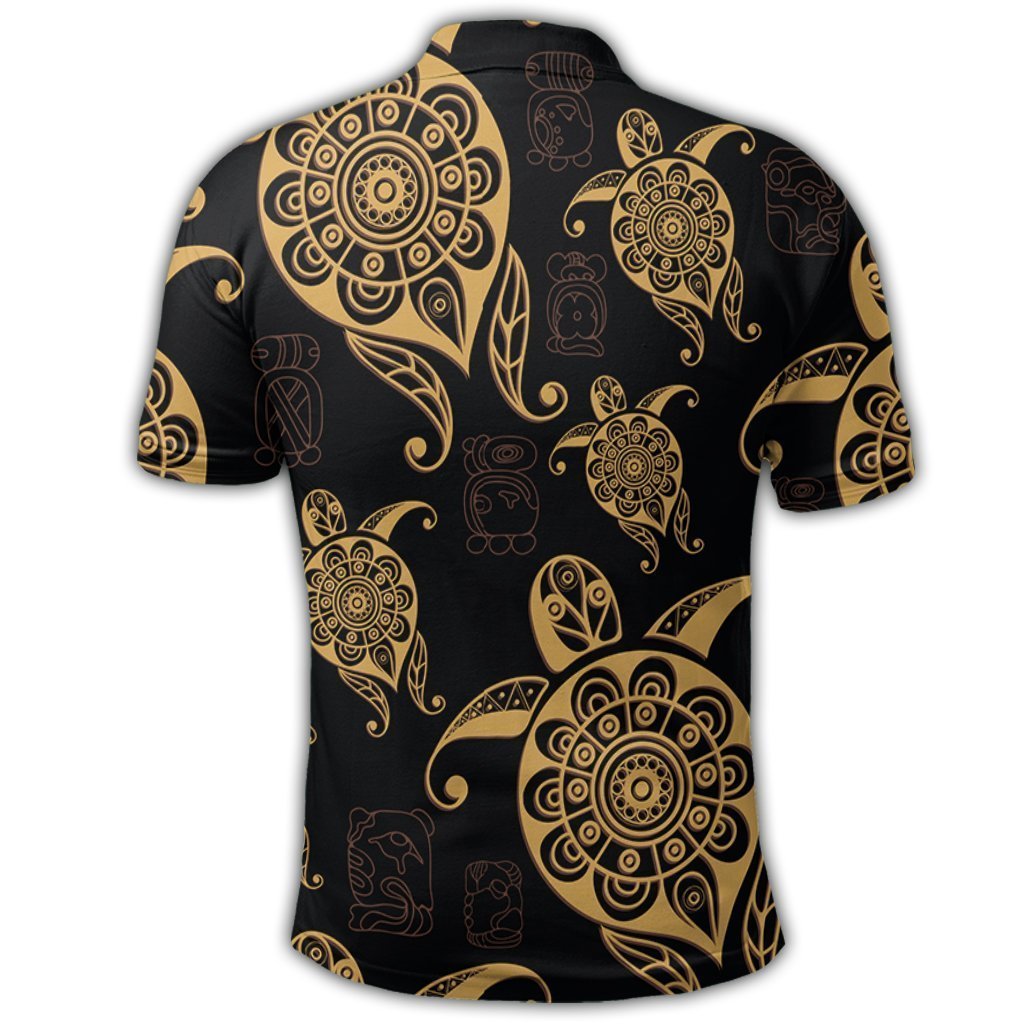 Hawaiian Turtle Pattern Golden Polo Shirt - AH